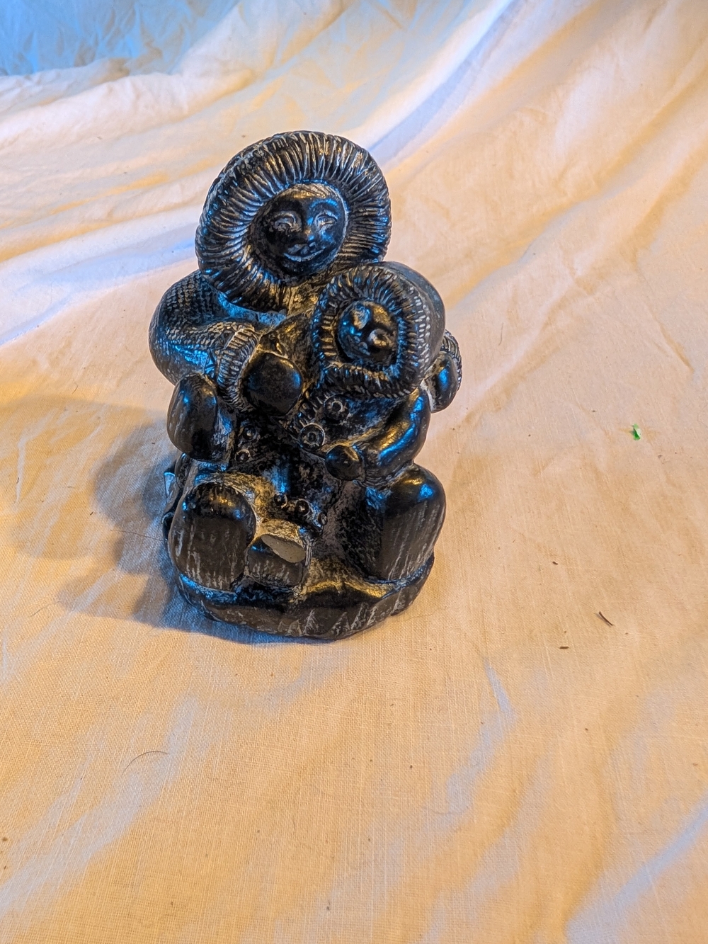 2/20$ WOLF Black Eskimo kid and his mom Sculpture